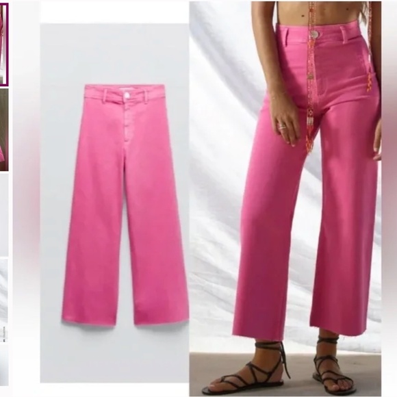 Zara Pink Marine Jeans Size 4 High Waisted Wide Leg - Picture 7 of 8